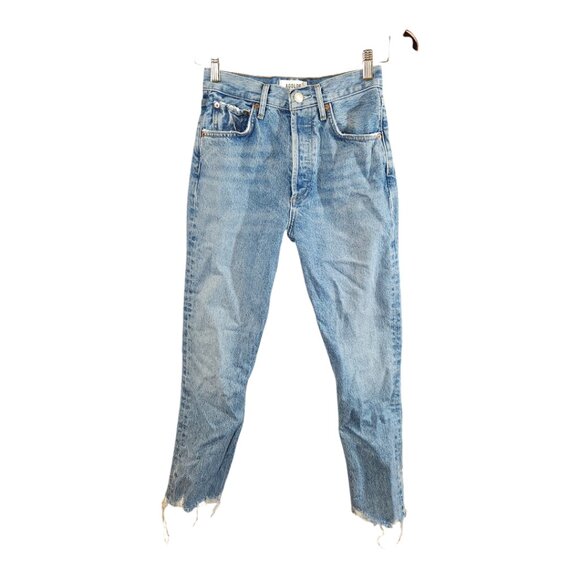 AGOLDE Riley Chewed Hem Straight Cropped High Rise Button-fly Jeans Women's 24 - Picture 4 of 9